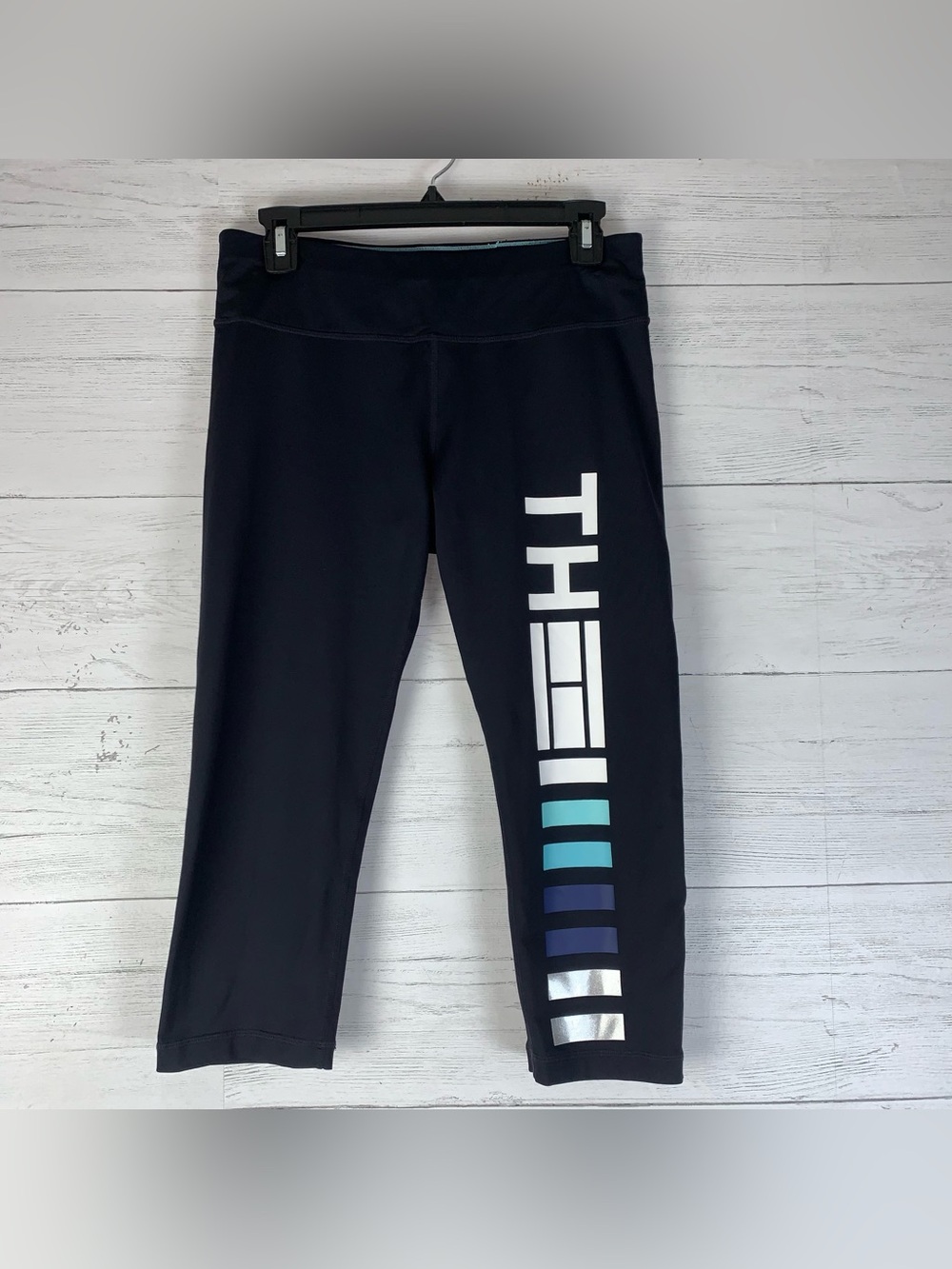 Tommy Hilfiger Sport Womens L Black Mid Rise Cropped Compression Leggings